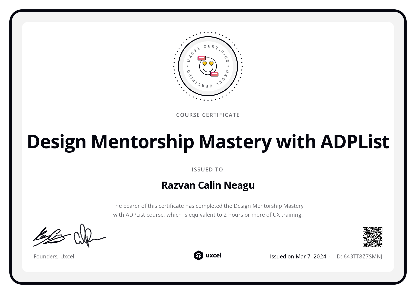 Razvan Calin Neagu's certificate